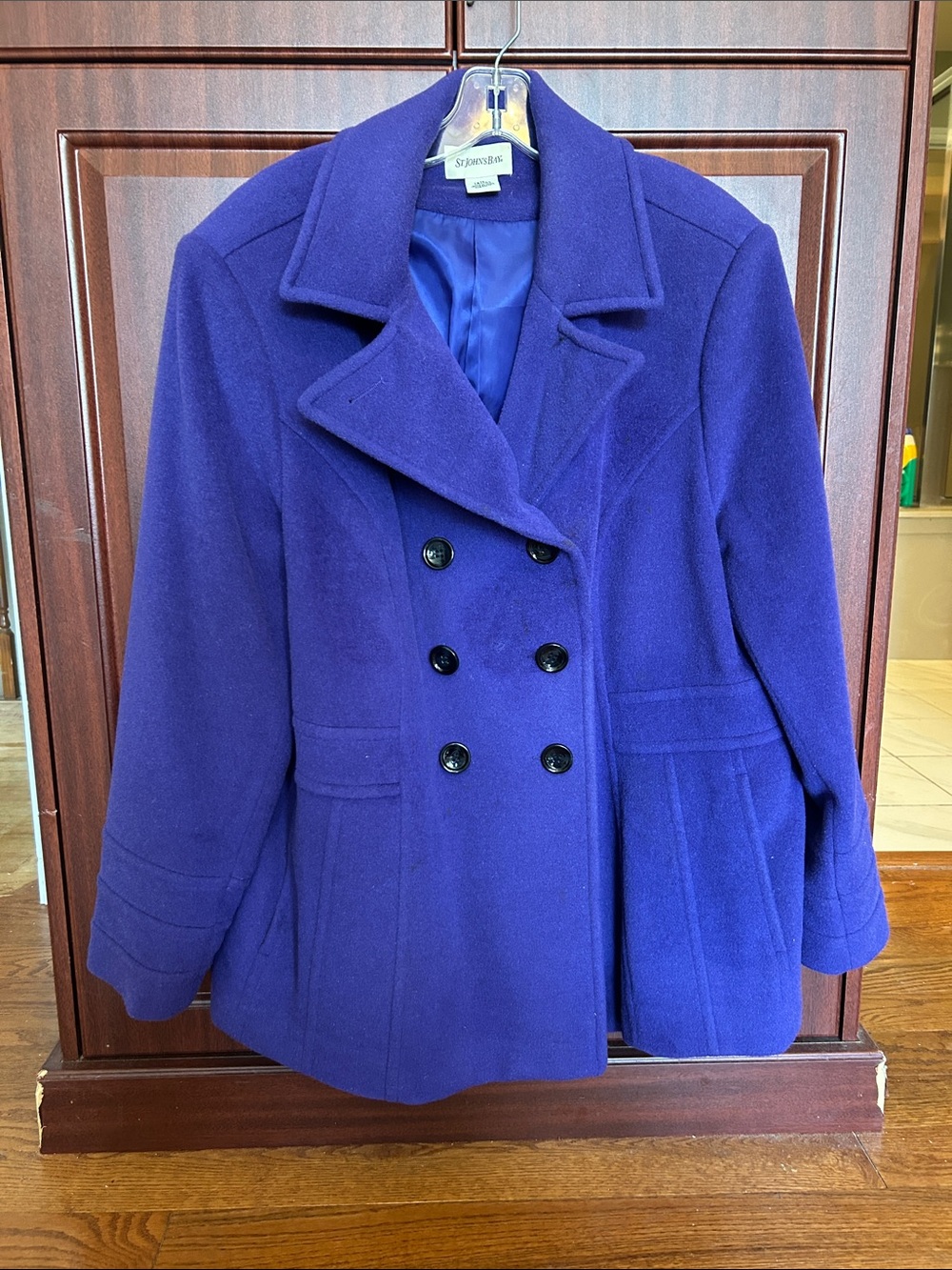 St. John's Bay Women's Double-Breasted Blue-Purple Peacoat